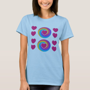 Baby Blue T-Shirt with Hearts and Rainbow Colours
