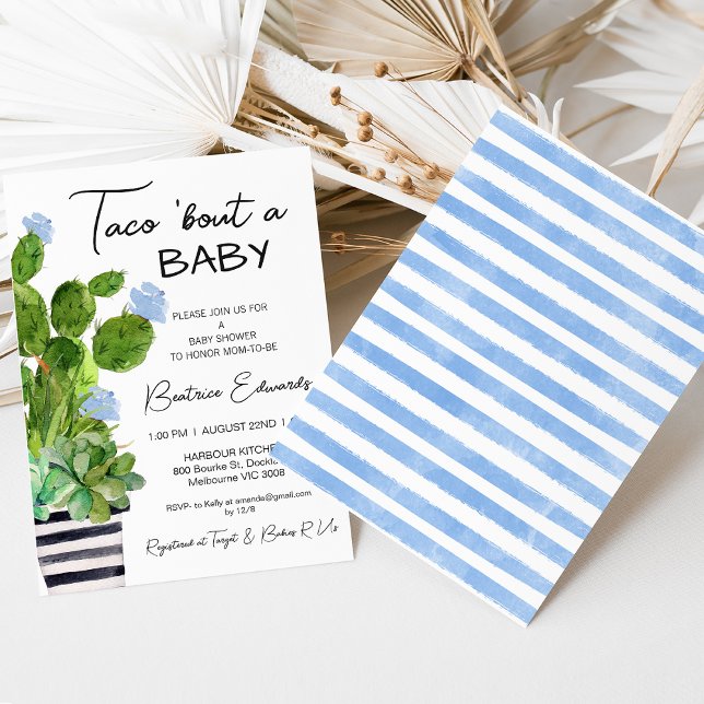 Baby Blue Taco 'Bout a Baby Cactus Baby Shower Invitation (Taco Bout a Baby Baby Shower Invitation Fiesta Baby Shower Taco Bout a Boy Blue Floral)