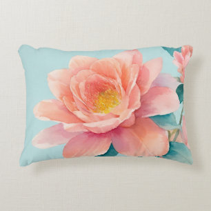 Baby Blue, Teal and Pink Floral Watercolor Decorative Cushion