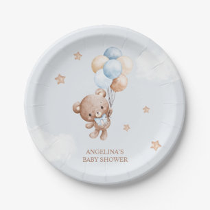 Baby Blue Teddy Bear Baby Shower Paper Plate