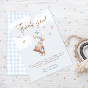 Baby Blue Teddy Bear Baby Shower  Thank You Card