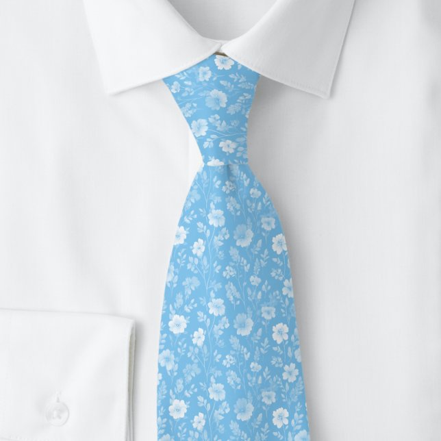 Baby Blue Tiny Flowers Tie (Creator Uploaded)