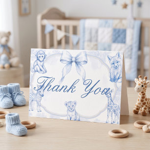 Baby Blue Toile Safari Baby Shower Thank You Card 