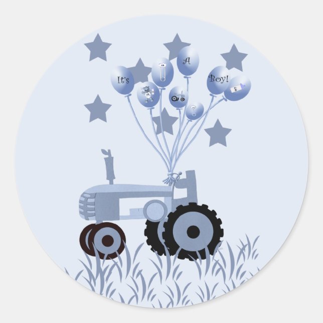 Baby Blue Tractor with Balloons Stickers (Front)