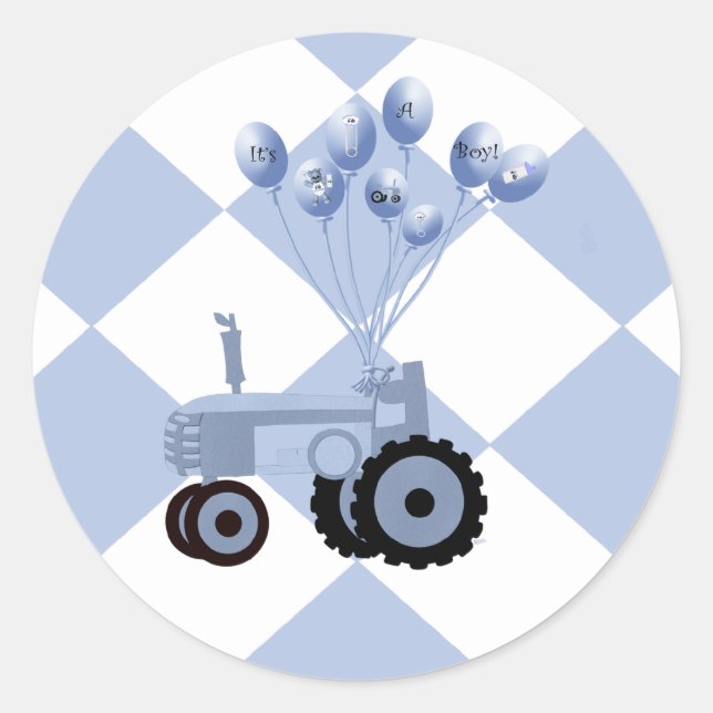 Baby Blue Tractor with Balloons Stickers (Front)