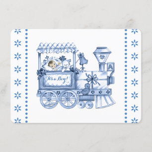 Baby Blue Train Baby Boy Shower Invitation