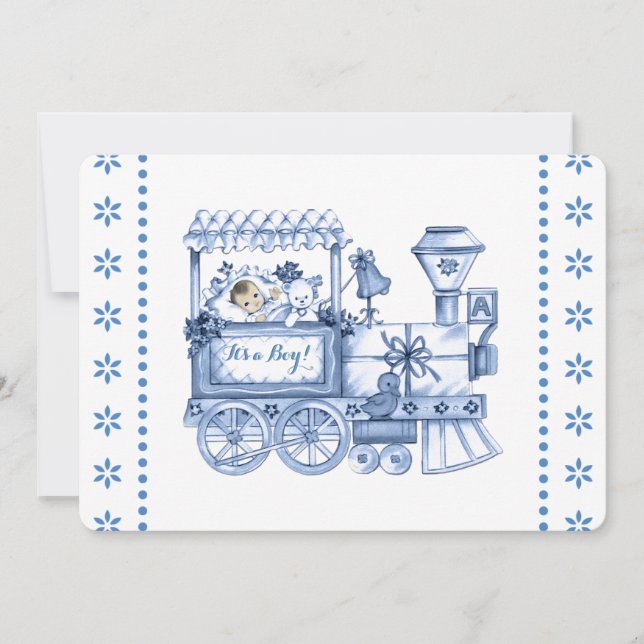 Baby Blue Train Baby Boy Shower Invitation (Front)