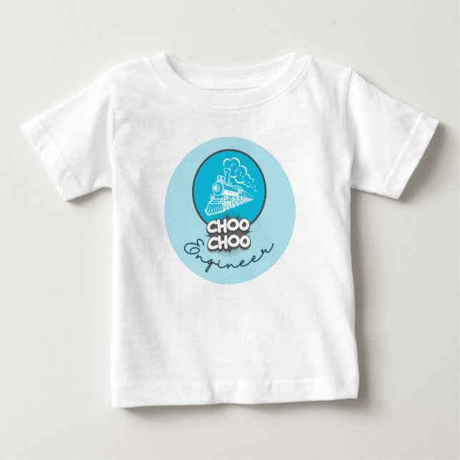 Baby Blue Train Choo Choo Engineer Kids T-Shirt (Front)