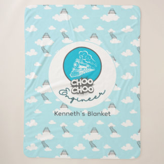 Baby Blue Train Choo Choo Engineer Sherpa Blanket