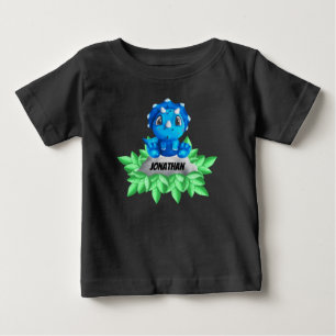 Baby Blue Triceratops Dinosaur Black Baby T-Shirt
