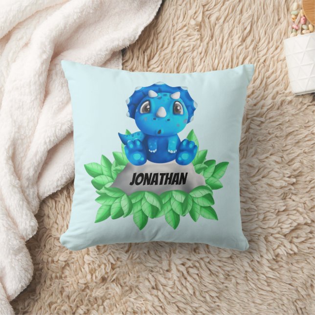 Baby Blue Triceratops Dinosaur  Cushion (Blanket)