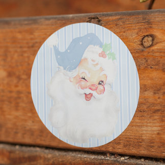Baby Blue Vintage Winking Santa Claus Christmas Classic Round Sticker