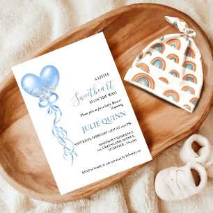 Baby Blue Watercolor Balloon Boho Boy Baby Shower Invitation