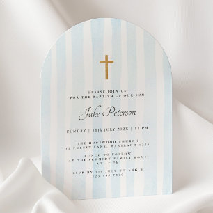 Baby Blue Watercolor Stripes Baptism Invitation