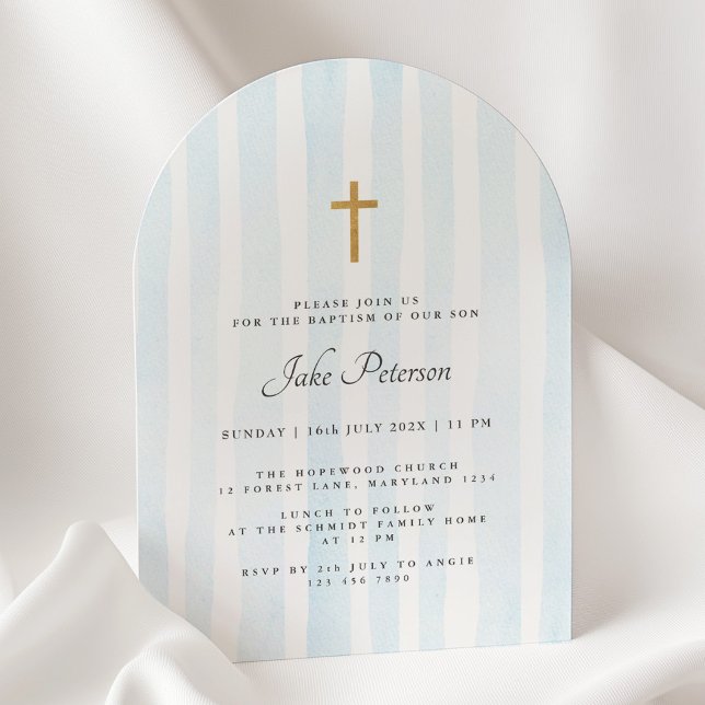 Baby Blue Watercolor Stripes Baptism Invitation (Creator Uploaded)