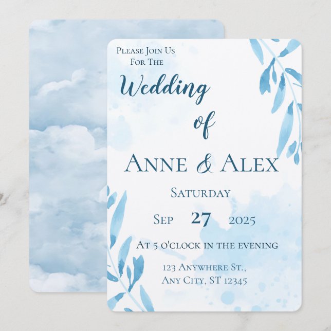 Baby blue Wedding invitation - Sky Invitation (Front/Back)