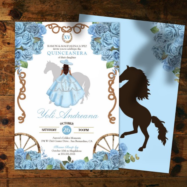 Baby Blue Western Charro Quinceanera Invitation (Creator Uploaded)