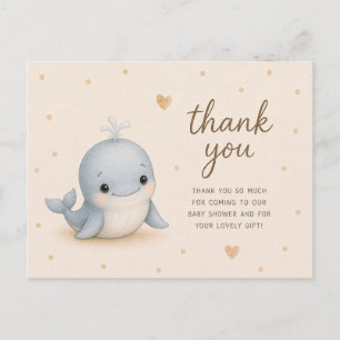 Baby Blue Whale Baby Shower Thank You Postcard