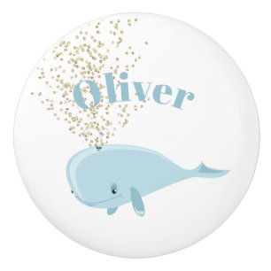 Baby Blue Whale Sparkle Nautical Personal Nursery Ceramic Knob