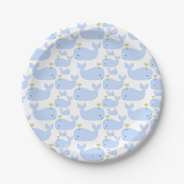 Baby Blue Whales Infant Gift Shower Paper Plate (Front)