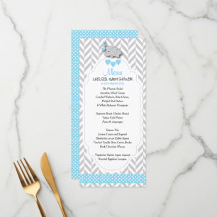 Baby Blue, White and Grey Elephant - Baby Shower M Menu