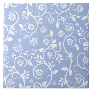 Baby blue &white floral pattern  tile