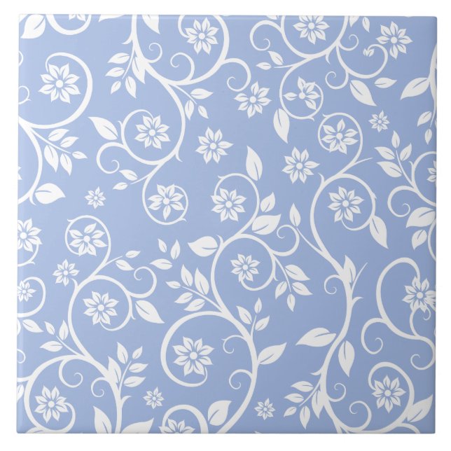 Baby blue &white floral pattern  tile (Front)