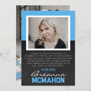 Baby Blue & White Graduation Photo Thank You Card