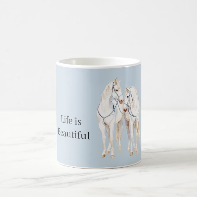 Baby Blue White Horses Coffee Mug (Center)