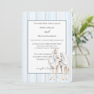 Baby Blue White Horses Stripes Wedding Invitation