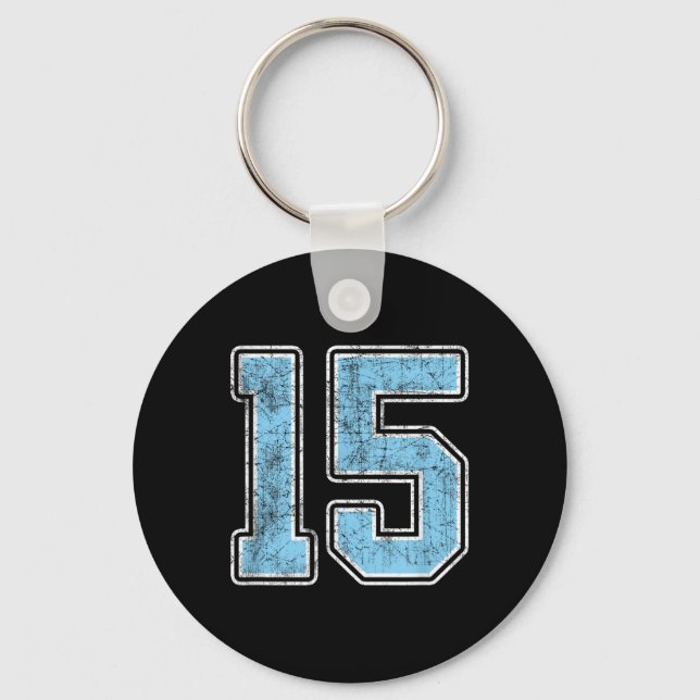 Baby Blue White Number 15 Jersey Player Uniform #1 Key Ring (Front)