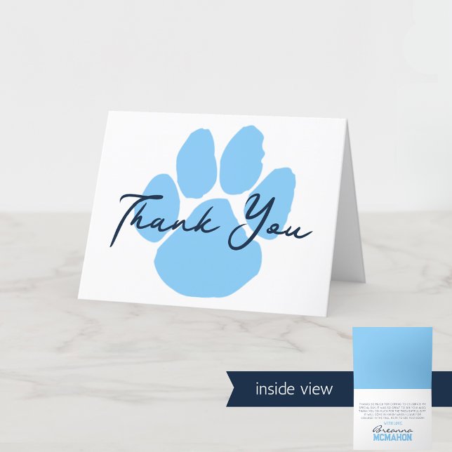 Baby Blue & White Paw Graduation Folding Thank You Card (Baby Blue, Navy and White Pawprint Folding Thank You Cards)