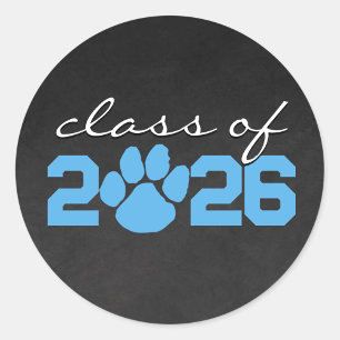Baby Blue & White Paw Print Chalkboard Graduation Classic Round Sticker