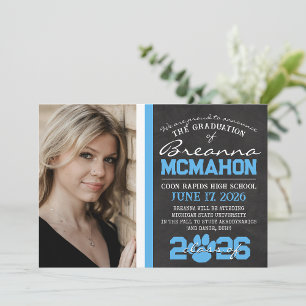 Baby Blue & White Pawprint Graduation Announcement