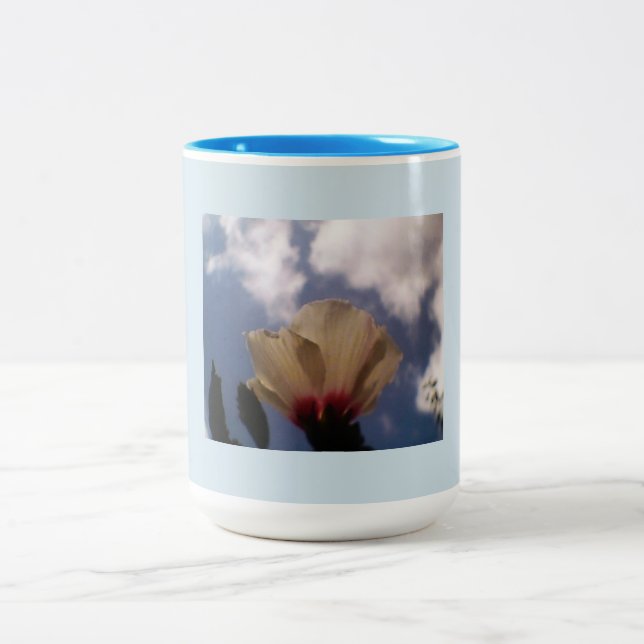 Baby Blue White Rose Two-Tone Coffee Mug (Center)