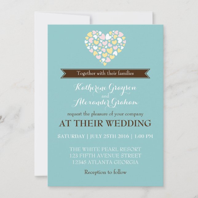 Baby Blue White Small Hearts Wedding Invitation (Front)