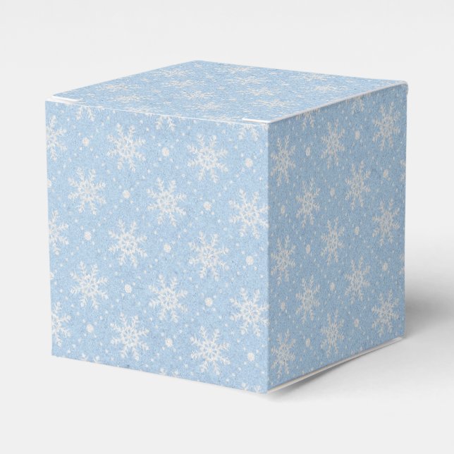 Baby Blue White Snowflake Christmas Pattern Favour Box (Front Side)