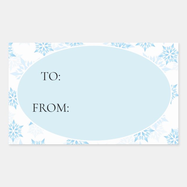 Baby Blue White Snowflakes Christmas To From Rectangular Sticker (Front)