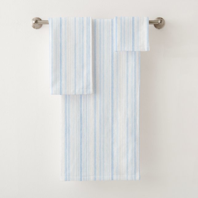 Baby Blue White Stripes Bath Towel Set (Insitu)