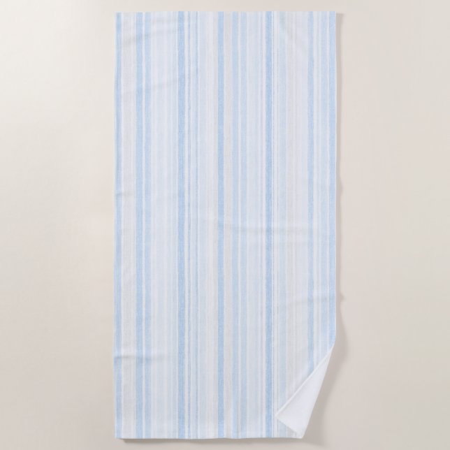 Baby Blue White Stripes Beach Towel (Front)
