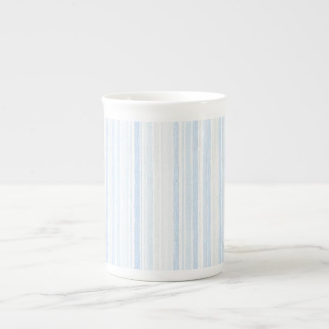 Baby Blue White Stripes Bone China Mug (Front)