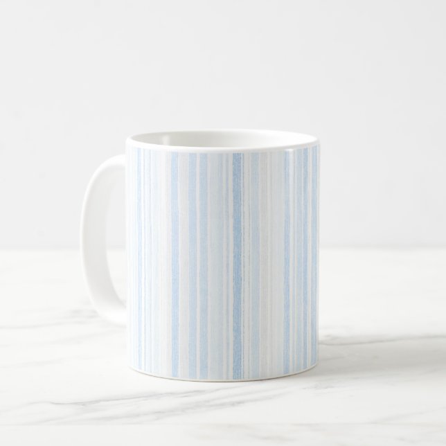Baby Blue White Stripes Coffee Mug (Front Left)