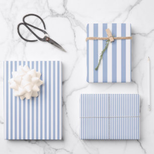 Baby Blue & White Stripes Wrapping Paper Sheet