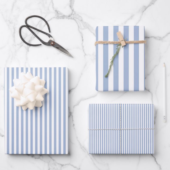 Baby Blue & White Stripes Wrapping Paper Sheet (Front)