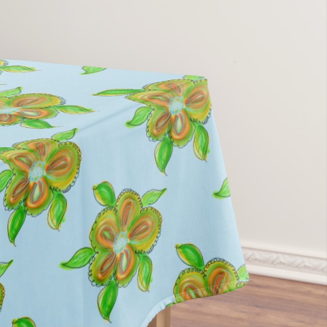 Baby Blue With Greens Tablecloth (In Situ)