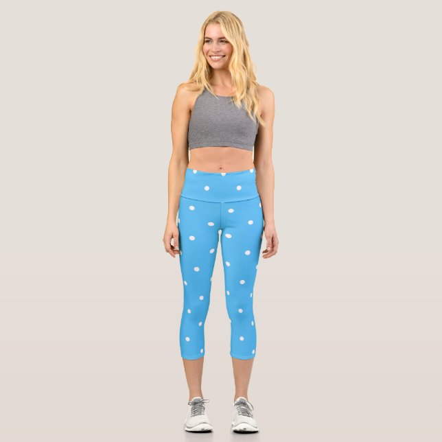 Baby Blue with white dots Capri Leggings (Front)