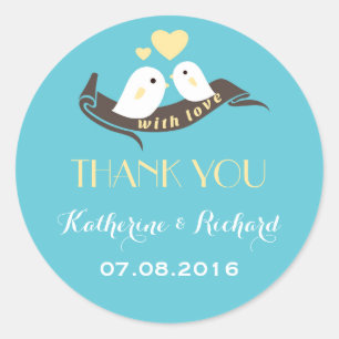 Baby Blue Yellow Love Birds Wedding Favour Sticker