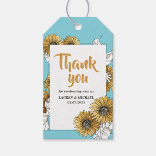 Baby Blue Yellow Sunflower Spring Floral Wedding Gift Tags