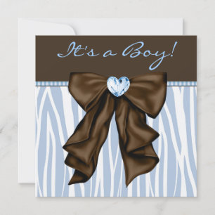 Baby Blue Zebra Brown Baby Boy Shower Invitation
