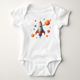 Baby body suit with rocket ship and planets bodysuit